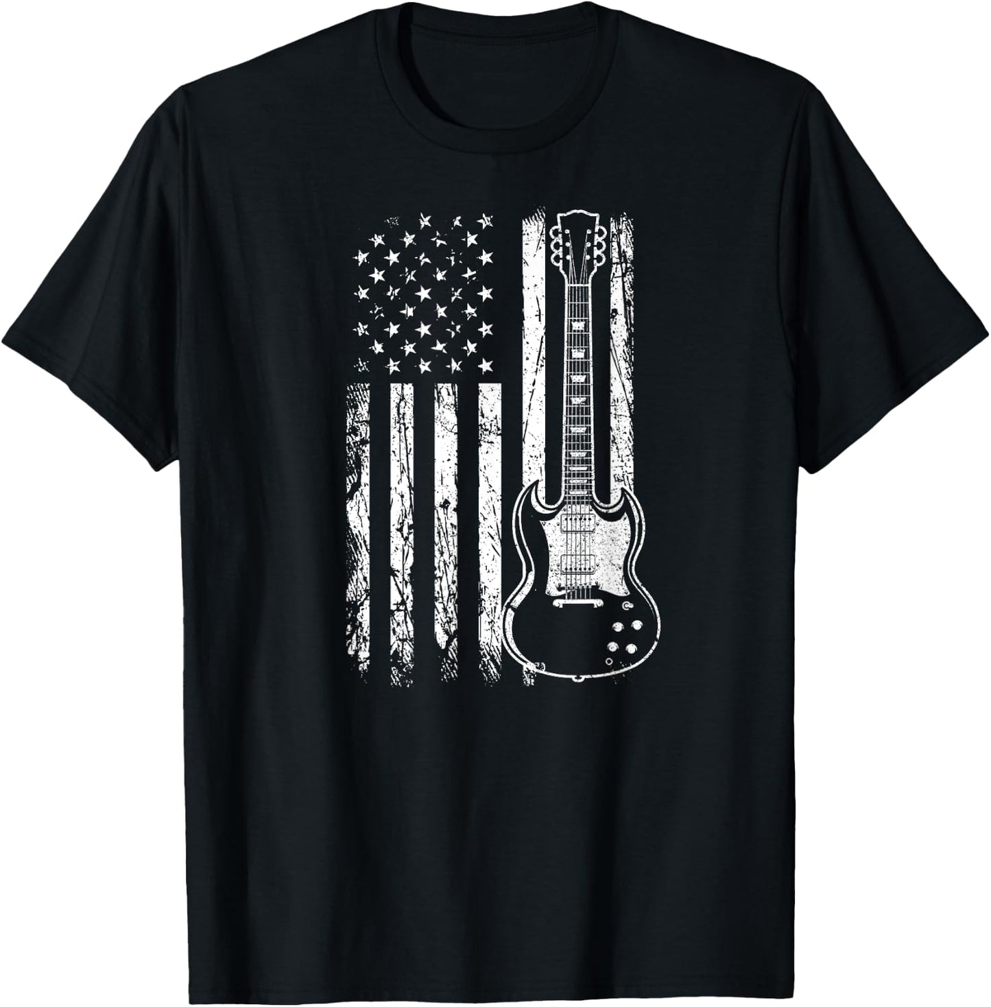 Patriotic SG Type Guitar Player American Flag Guitarist USA Women Men T-Shirt - T-Shirt | Black