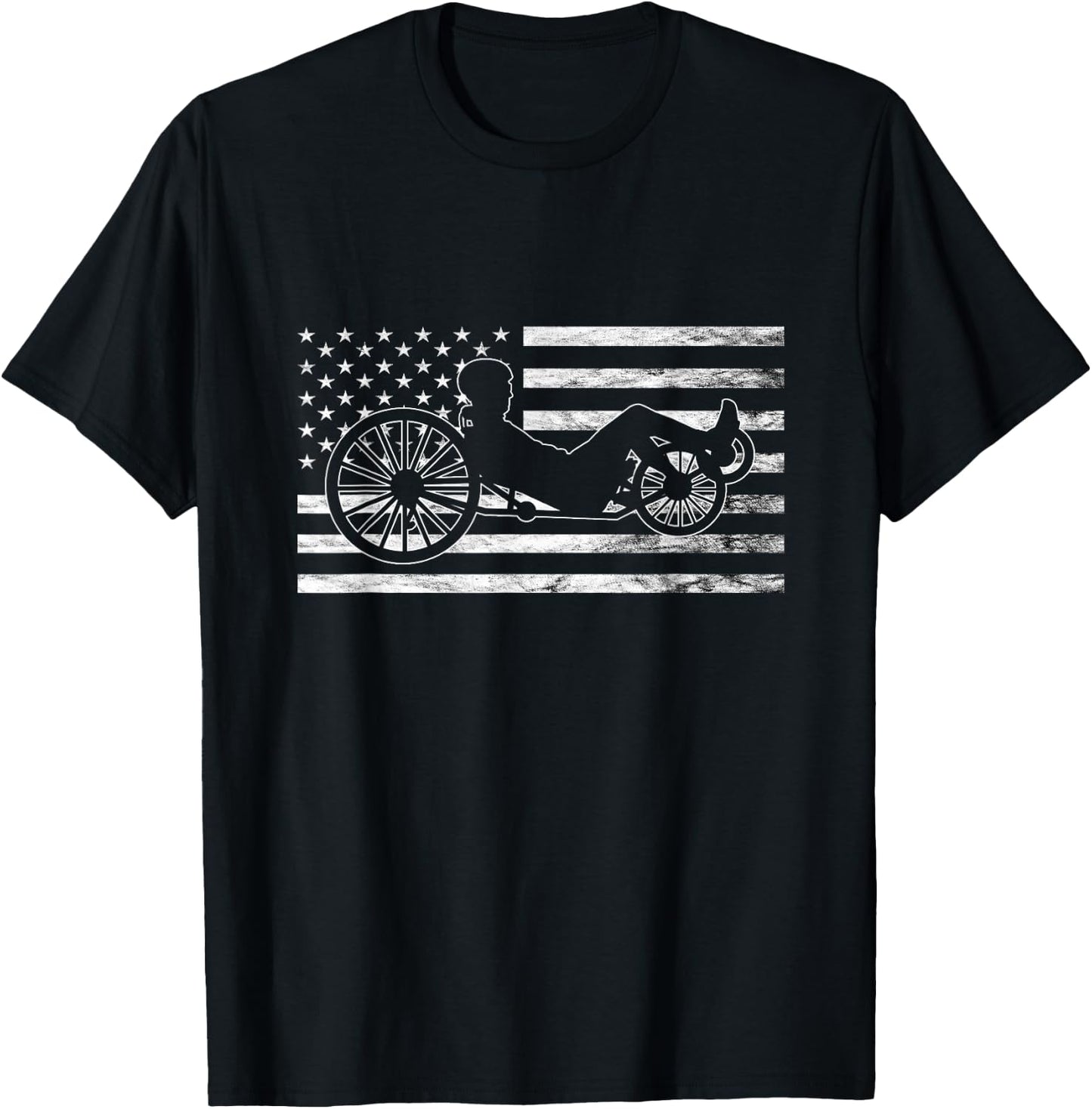 Recumbent Bike Vintage American Flag Triker Recumbent Trike T-Shirt - T-Shirt | Black