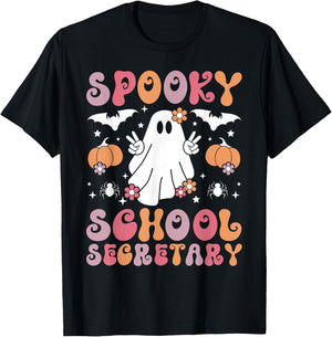 Spooky School Secretary Halloween Secretary T-Shirt - T-Shirt | Black