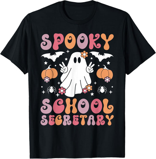 Spooky School Secretary Halloween Secretary T-Shirt - T-Shirt | Black