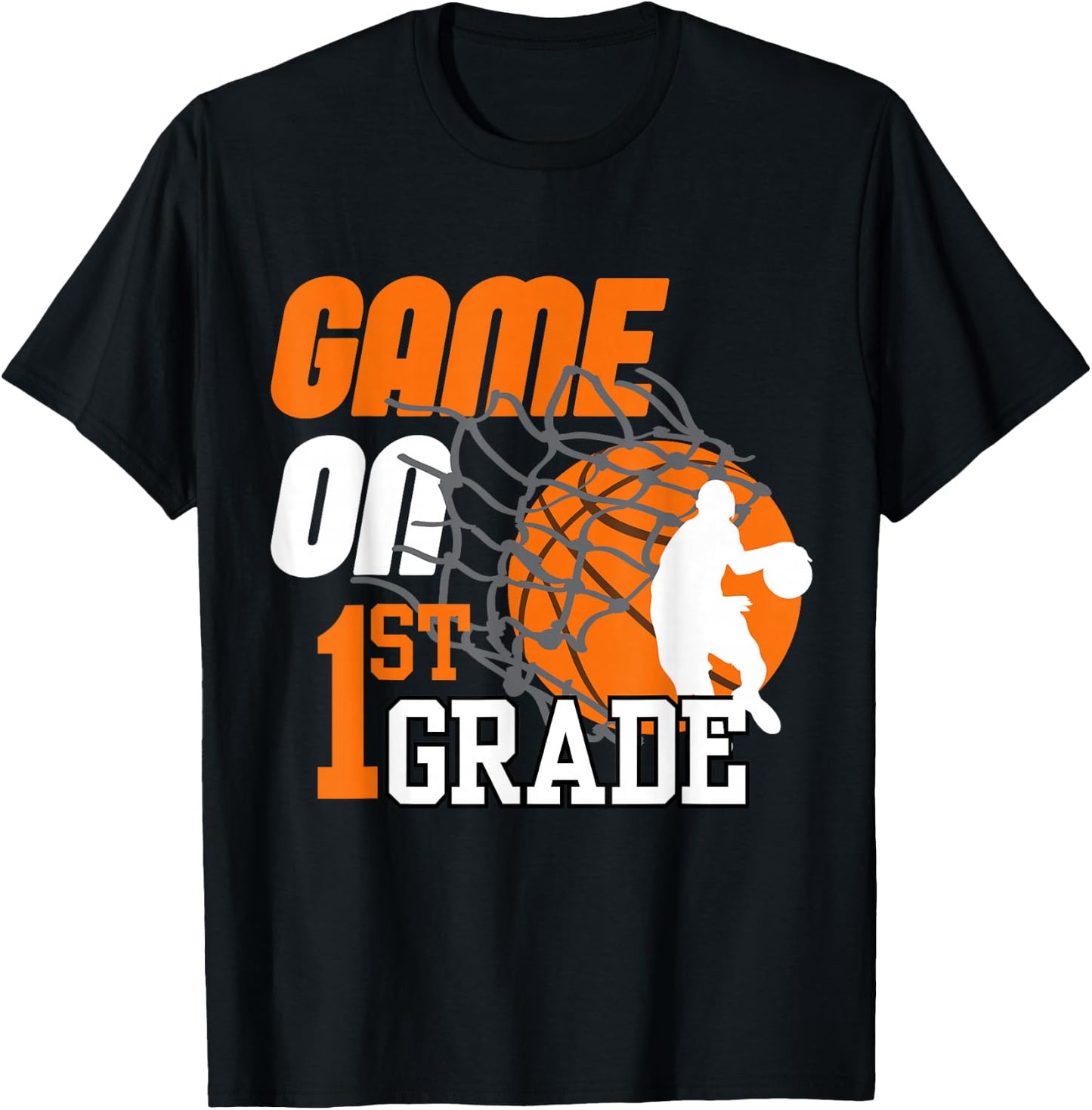 Boys Game On 1st Grade Basketball Back To School Teacher Kid T-Shirt - T-Shirt | Black