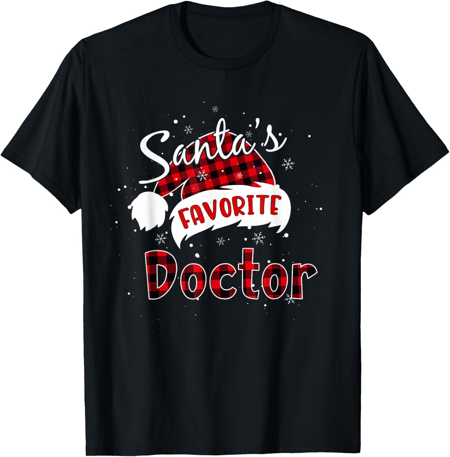 Funny Santa's Favorite Doctor Christmas Plaid Buffalo Xmas T-Shirt - T-Shirt | Black