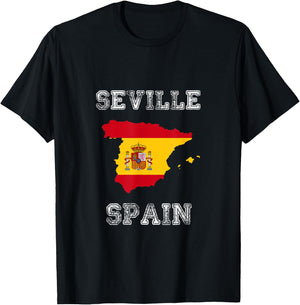 Retro Seville Spain Distressed Spain Flag T-Shirt - T-Shirt | Black