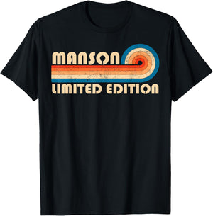 MANSON Surname Retro Vintage 80s 90s Birthday Reunion T-Shirt - T-Shirt | Black