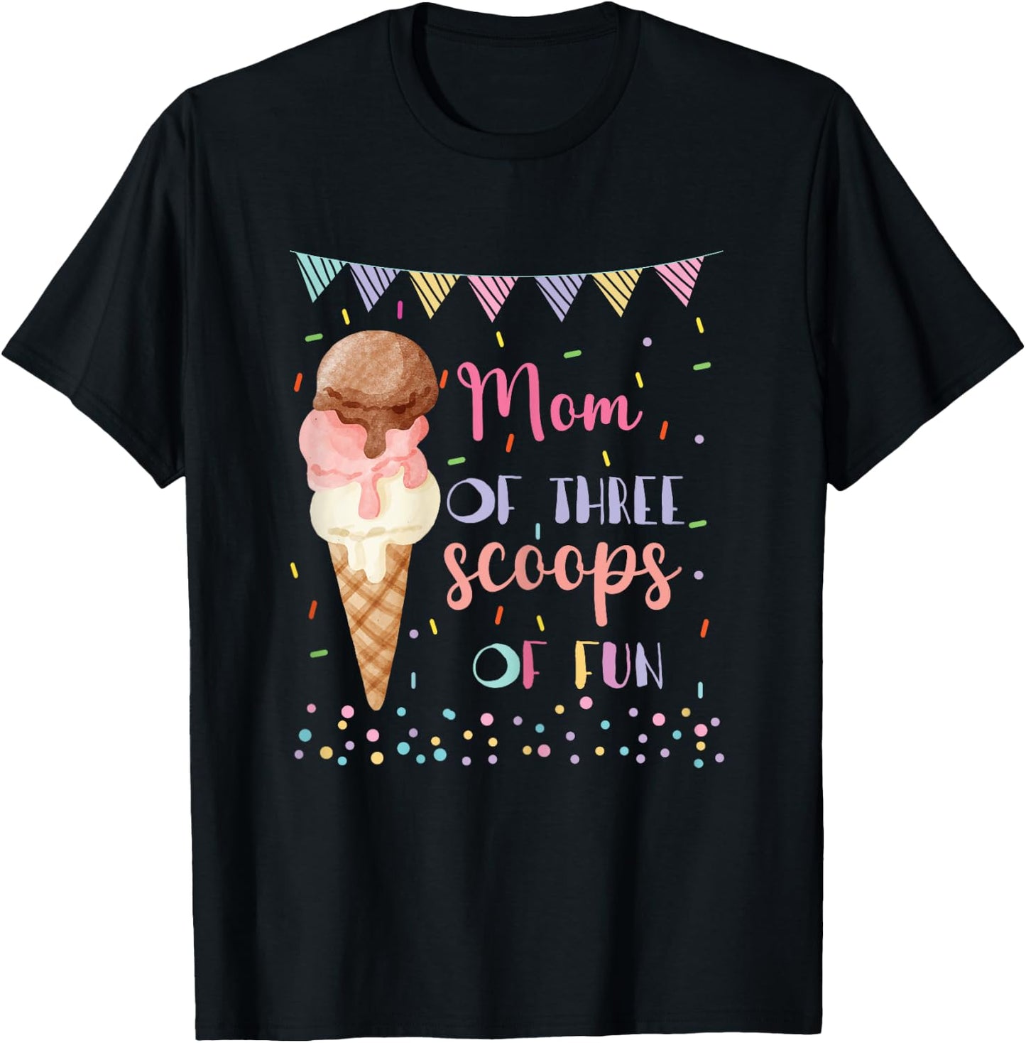 Mom Mommy Ice Cream Third Birthday Three Scoops Of Fun T-Shirt - T-Shirt | Black