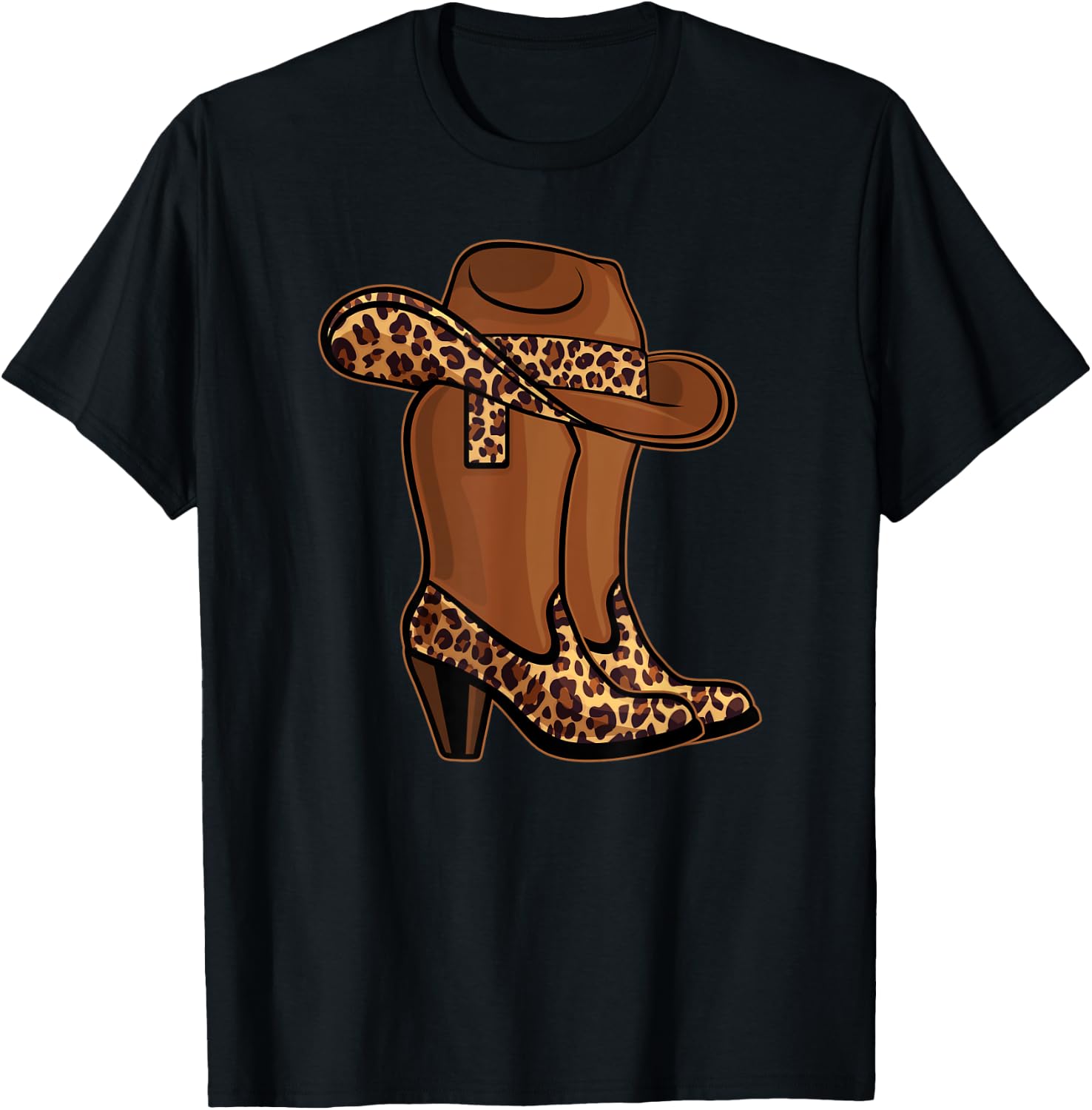 Cowgirl Boots and Hat leopard print T-Shirt - T-Shirt | Black