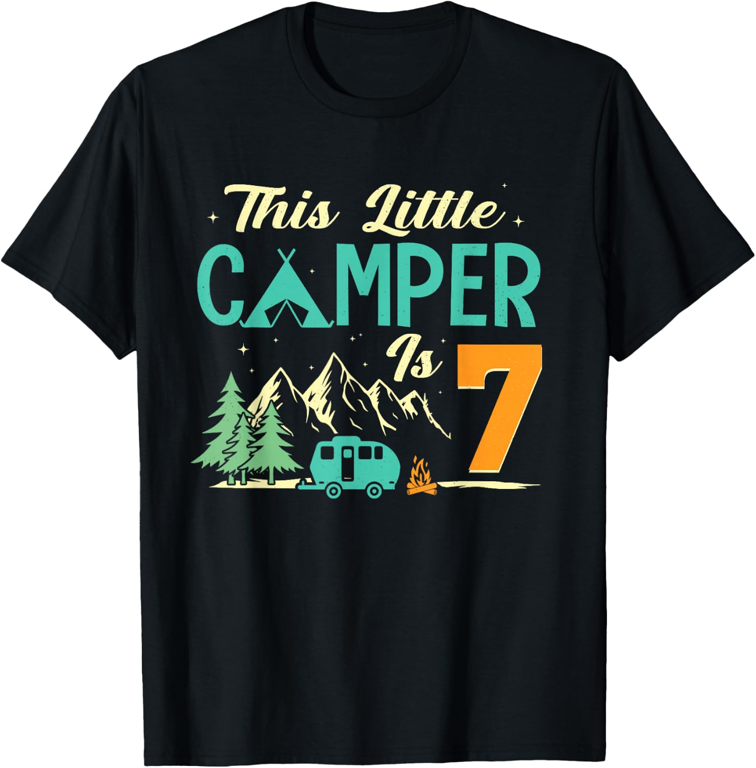 This Little Camper Is 7 Camp Lover 7th Camping Birthday T-Shirt - T-Shirt | Black
