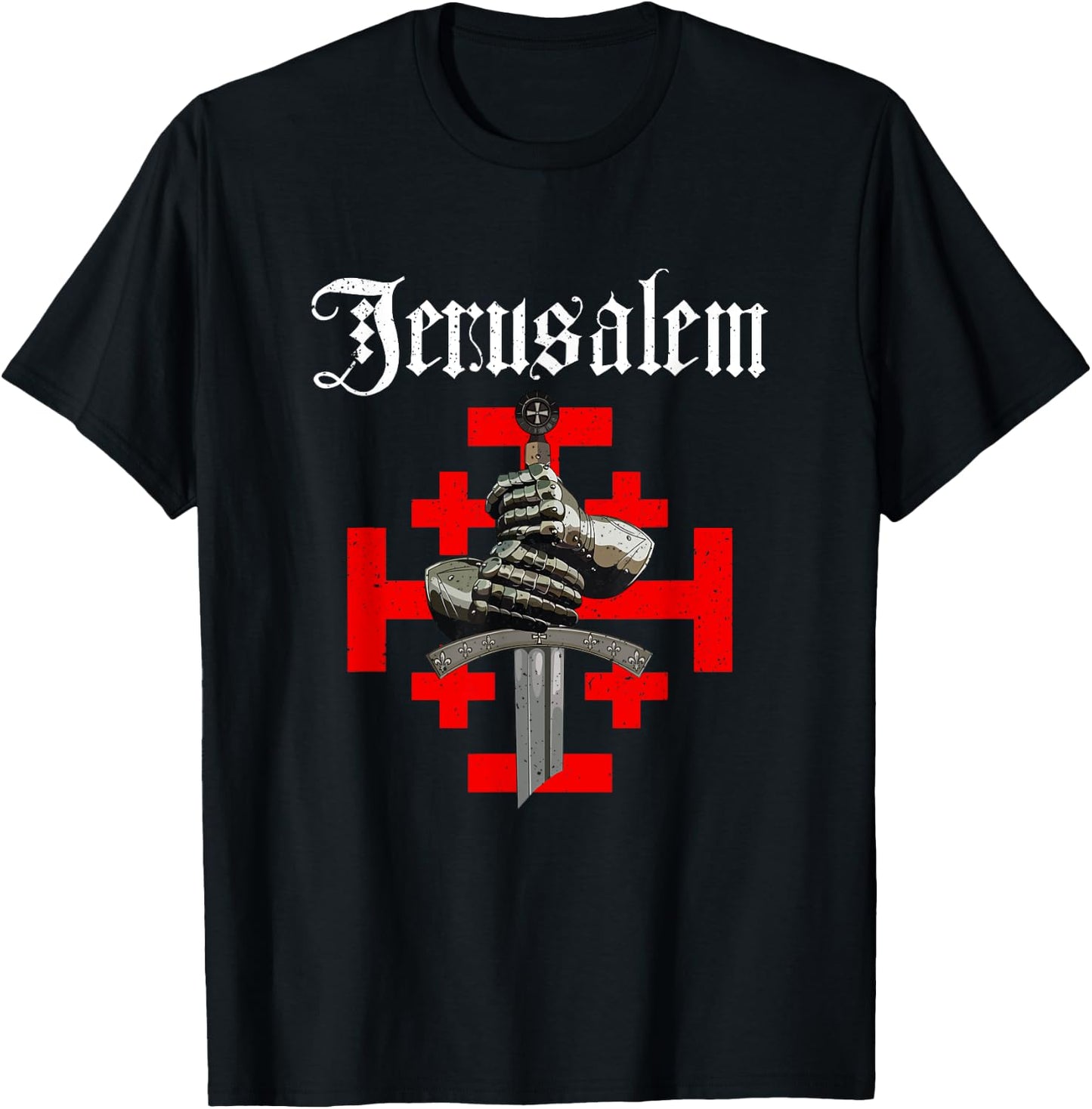 Jerusalem Kingdom Cross Knight Templar Glove And Sword T-Shirt - T-Shirt | Black