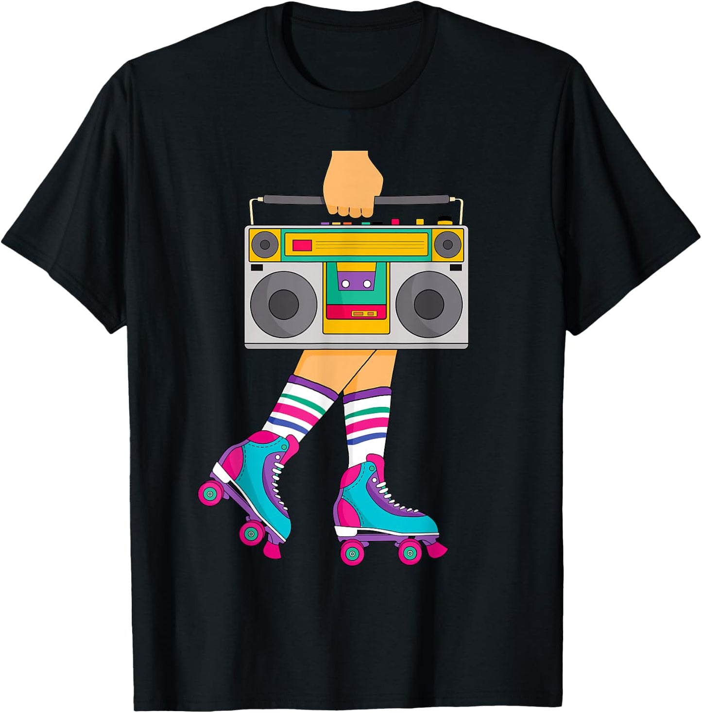 Roller Skate Retro 80s Skating Roller Disco Skater Girl T-Shirt - T-Shirt | Black