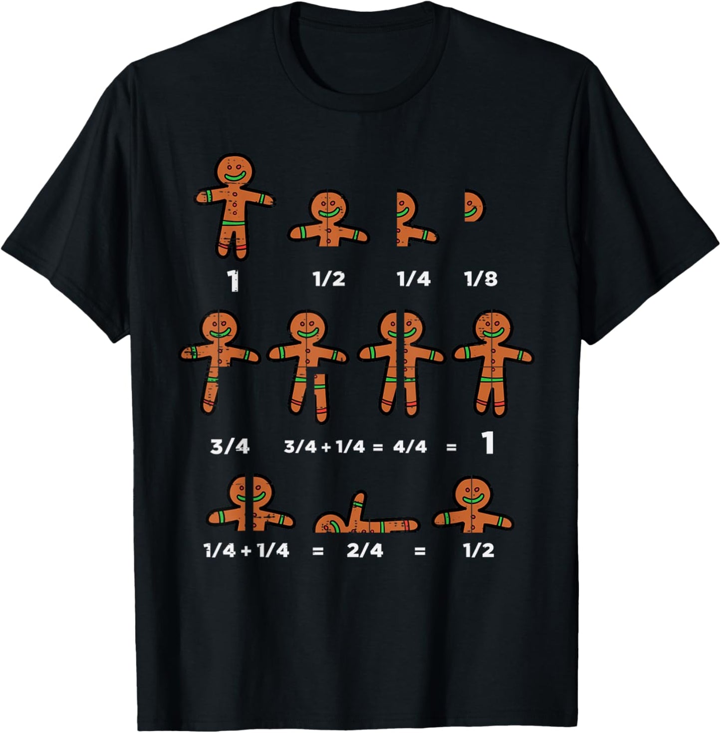Christmas Gingerbread Fraction Cute Xmas Cookie Math Teacher T-Shirt - T-Shirt | Black