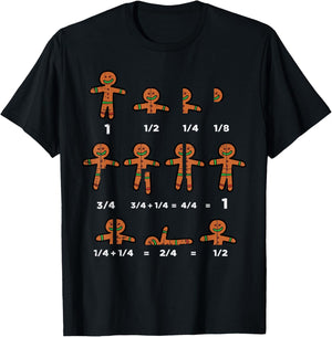 Christmas Gingerbread Fraction Cute Xmas Cookie Math Teacher T-Shirt - T-Shirt | Black