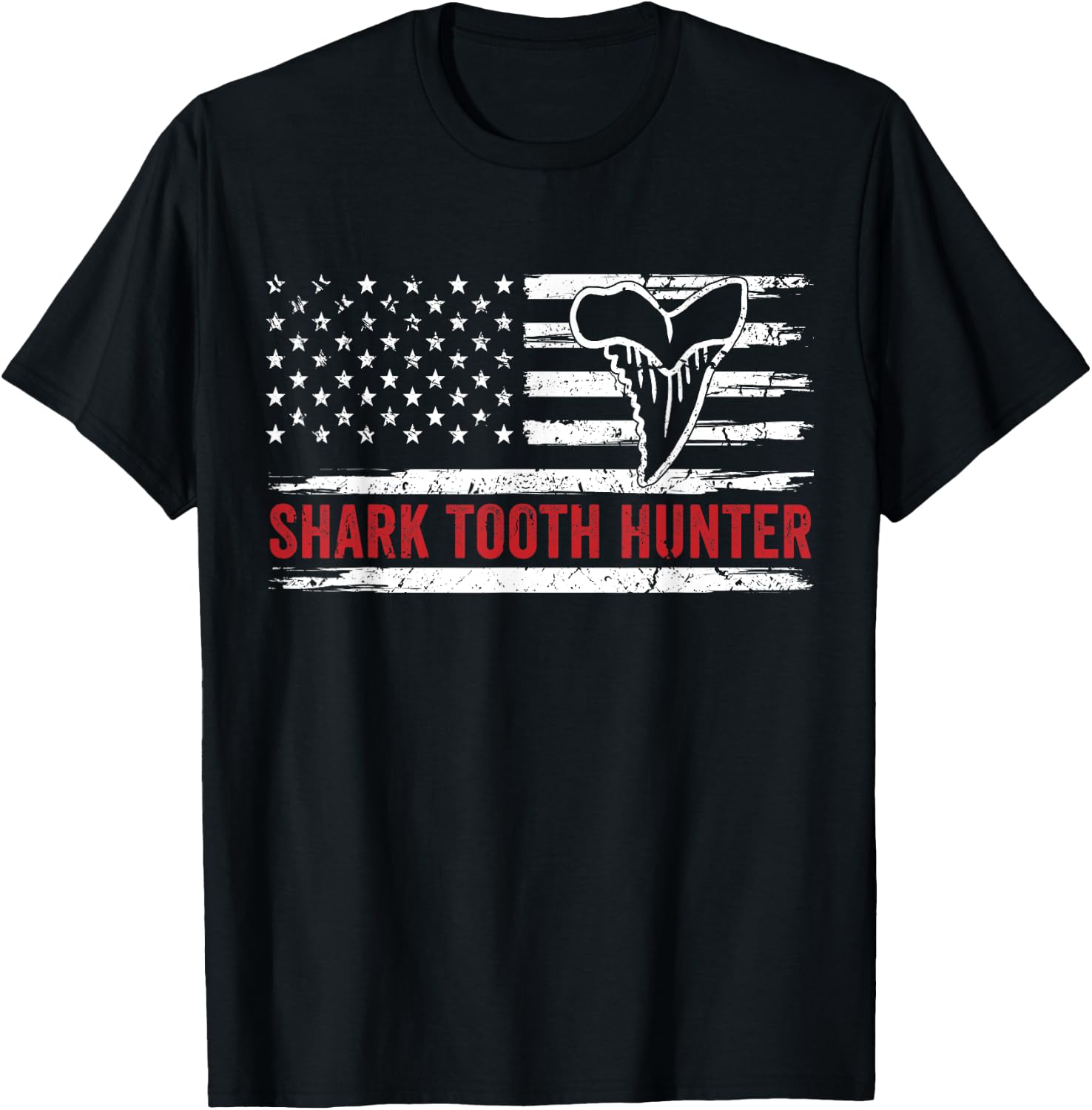 Patriotic Shark Fossil Tooth Hunter Men Women T-Shirt - T-Shirt | Black