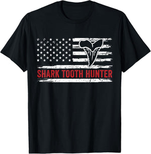 Patriotic Shark Fossil Tooth Hunter Men Women T-Shirt - T-Shirt | Black