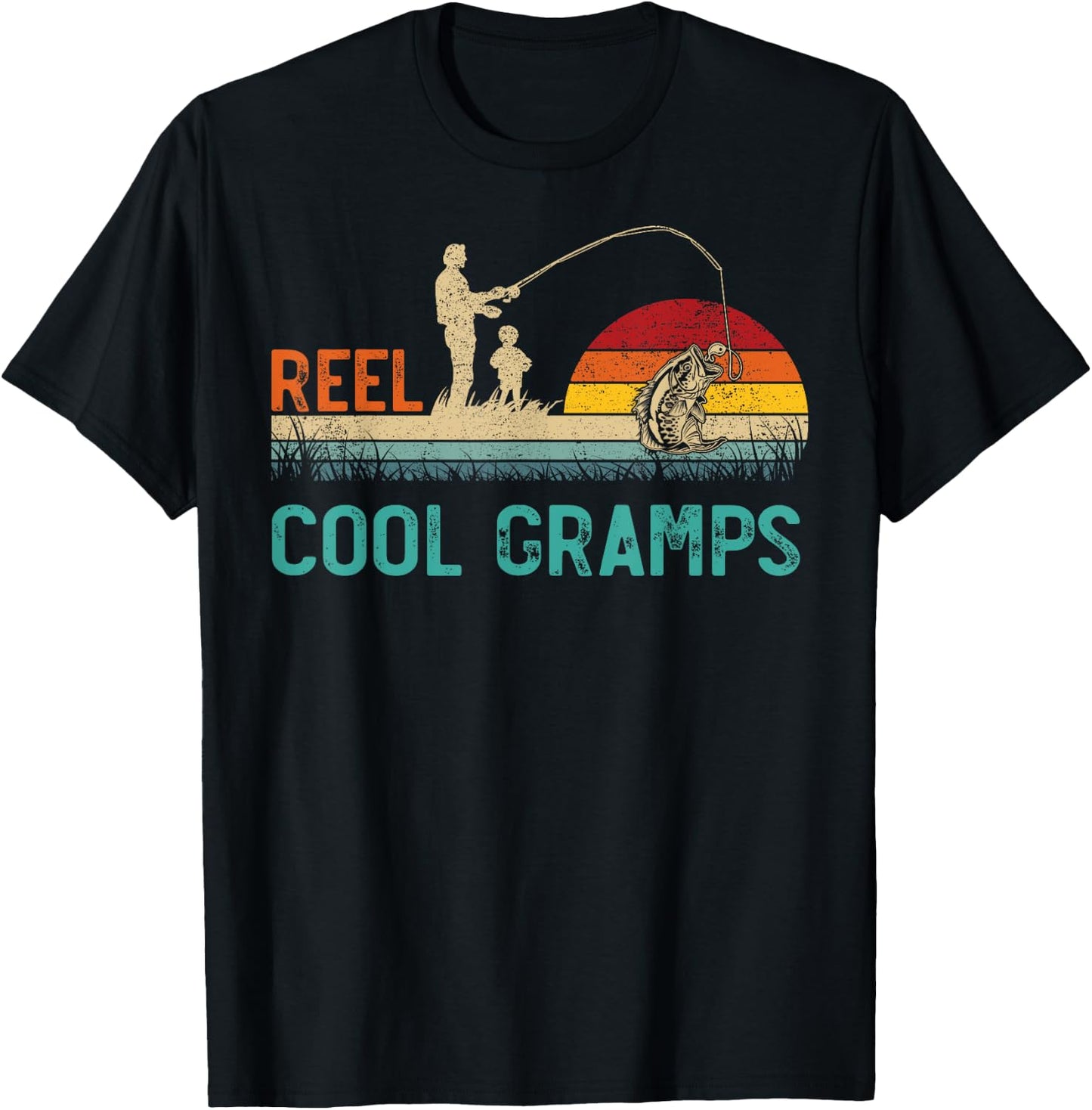 Reel Cool Gramps Vintage Retro Fishing Father's Day T-Shirt - T-Shirt | Black