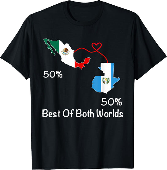 Half Mexican Half Guatemalan Flag Map Mexico Guatemala T-Shirt - T-Shirt | Black