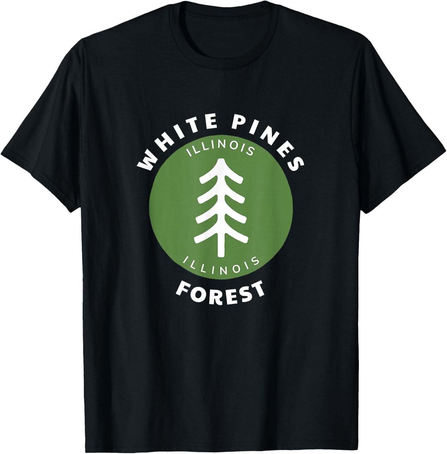 White Pines Forest State Park Illinois IL Tree Badge T-Shirt - T-Shirt | Black