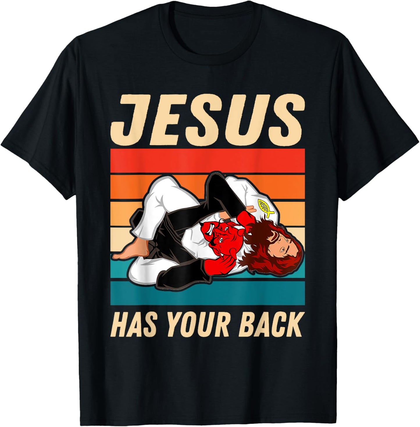 Jiu Jitsu Shirt Jesus Has Your Back BJJ MMA Jujitsu T-Shirt - T-Shirt | Black