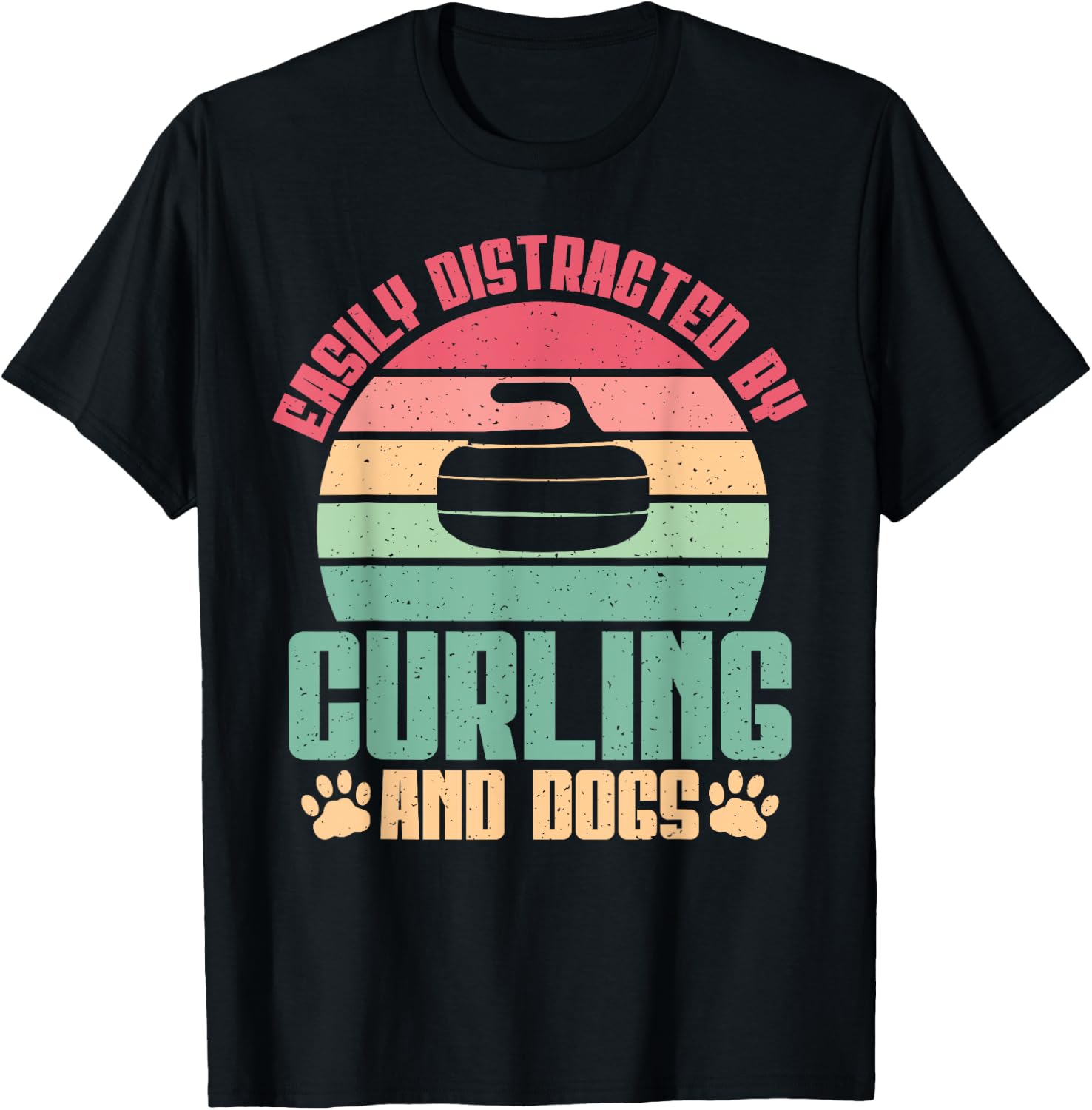 Easily distracted by Curling and Dogs Lover Curling T-Shirt - T-Shirt | Black