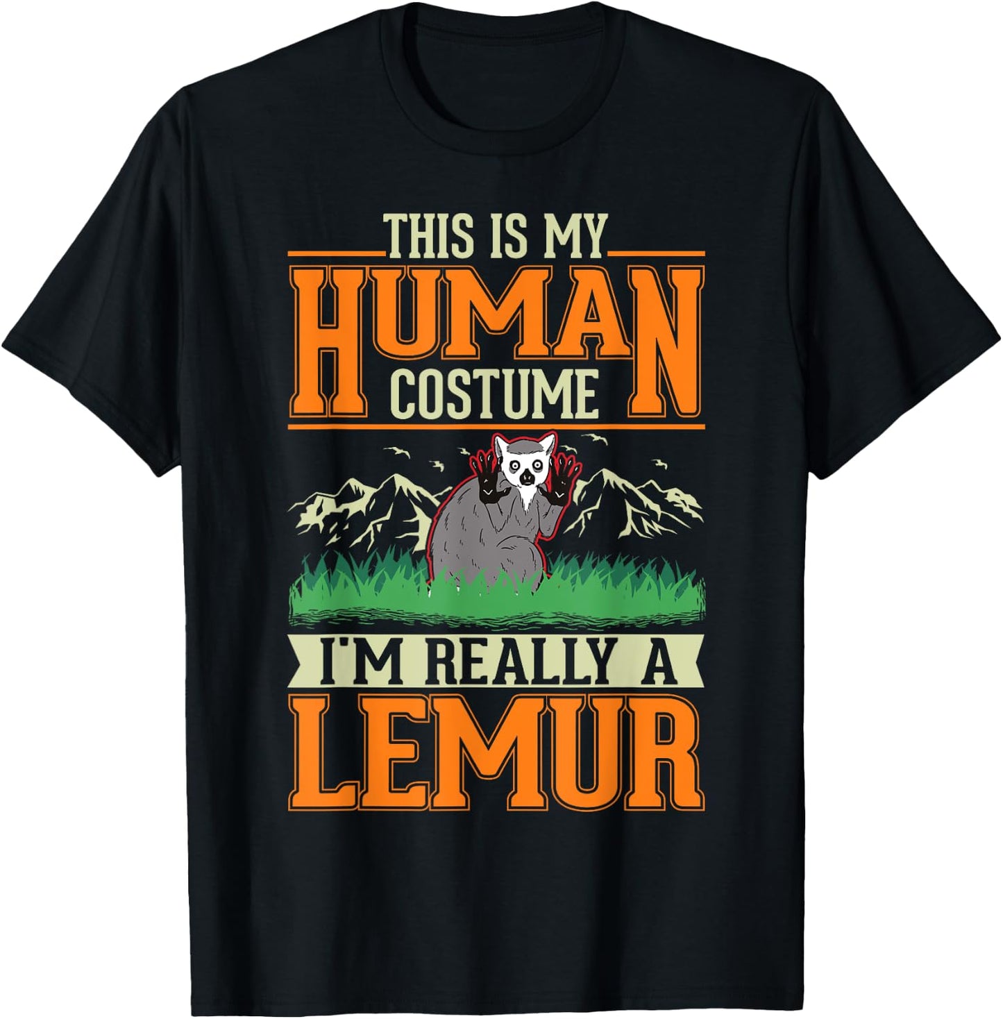 Lemur Human Costume Halloween Lemur T-Shirt - T-Shirt | Black