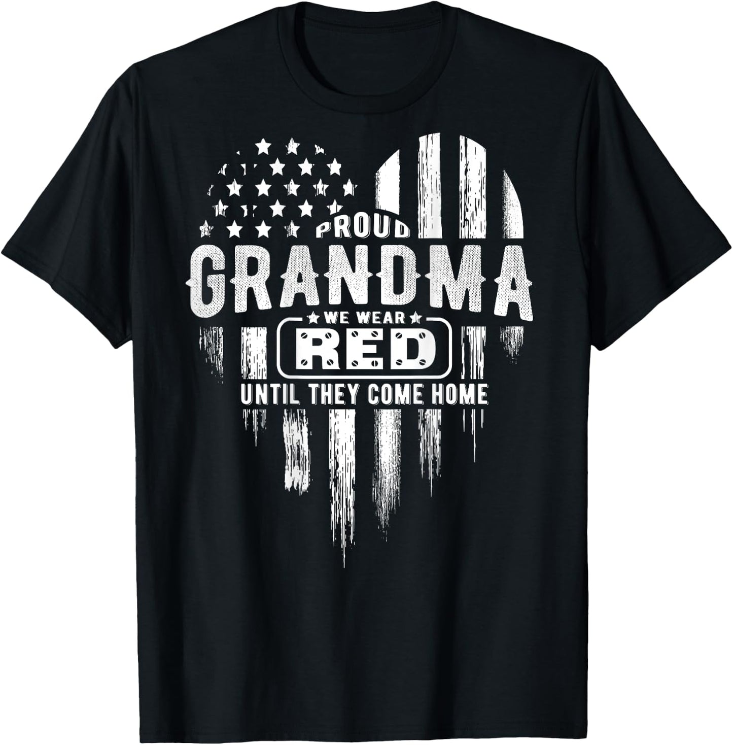 Proud Grandma Red Friday American Flag Heart (on back) Women Men T-Shirt - T-Shirt | Black