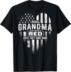 Proud Grandma Red Friday American Flag Heart (on back) Women Men T-Shirt - T-Shirt | Black