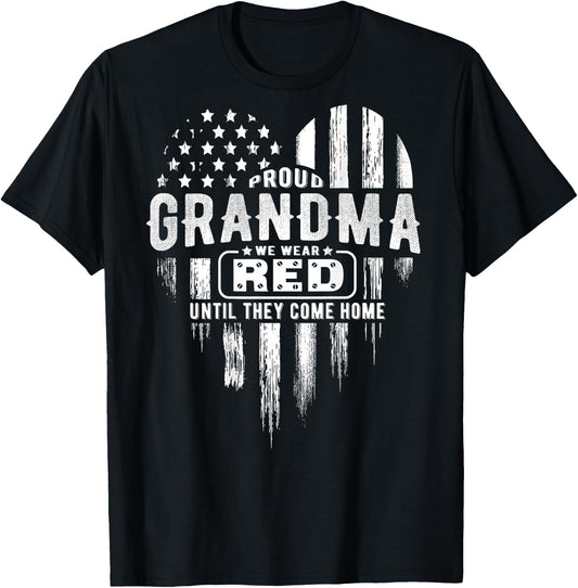 Proud Grandma Red Friday American Flag Heart (on back) Women Men T-Shirt - T-Shirt | Black