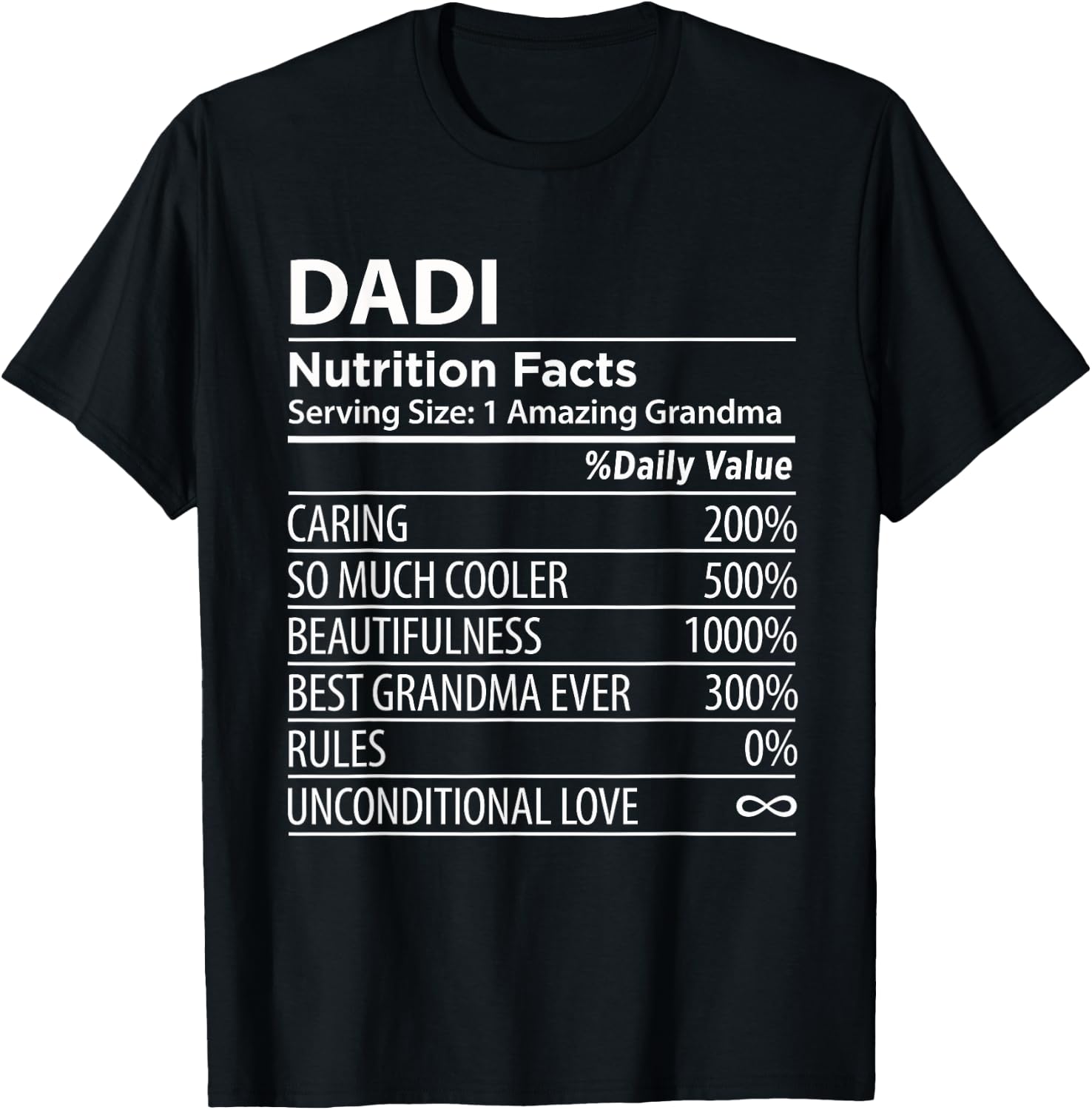Dadi Nutrition Facts | Funny Indian Grandma T-Shirt - T-Shirt | Black
