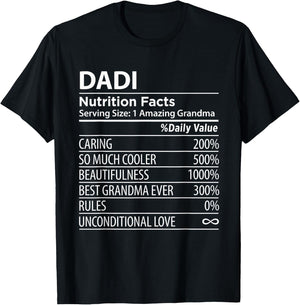 Dadi Nutrition Facts | Funny Indian Grandma T-Shirt - T-Shirt | Black