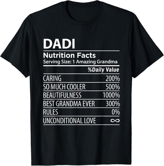 Dadi Nutrition Facts | Funny Indian Grandma T-Shirt - T-Shirt | Black