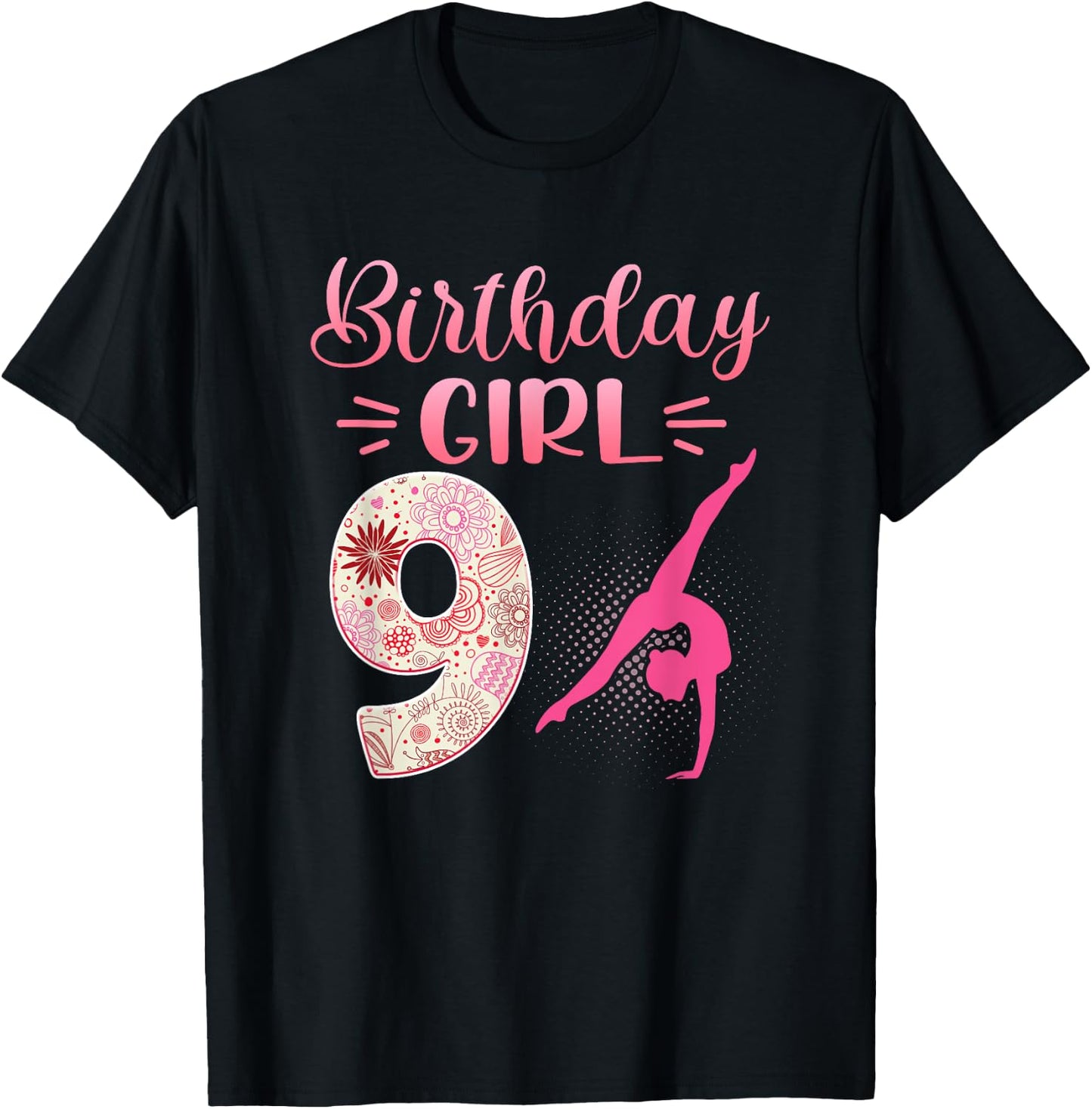 9th Birthday Girl Gymnastics Rainbow Gymnast 9 Years Old T-Shirt - T-Shirt | Black