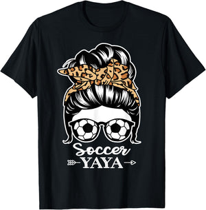 Soccer Yaya Messy Bun Hair Funny Soccer Player Yaya T-Shirt - T-Shirt | Black