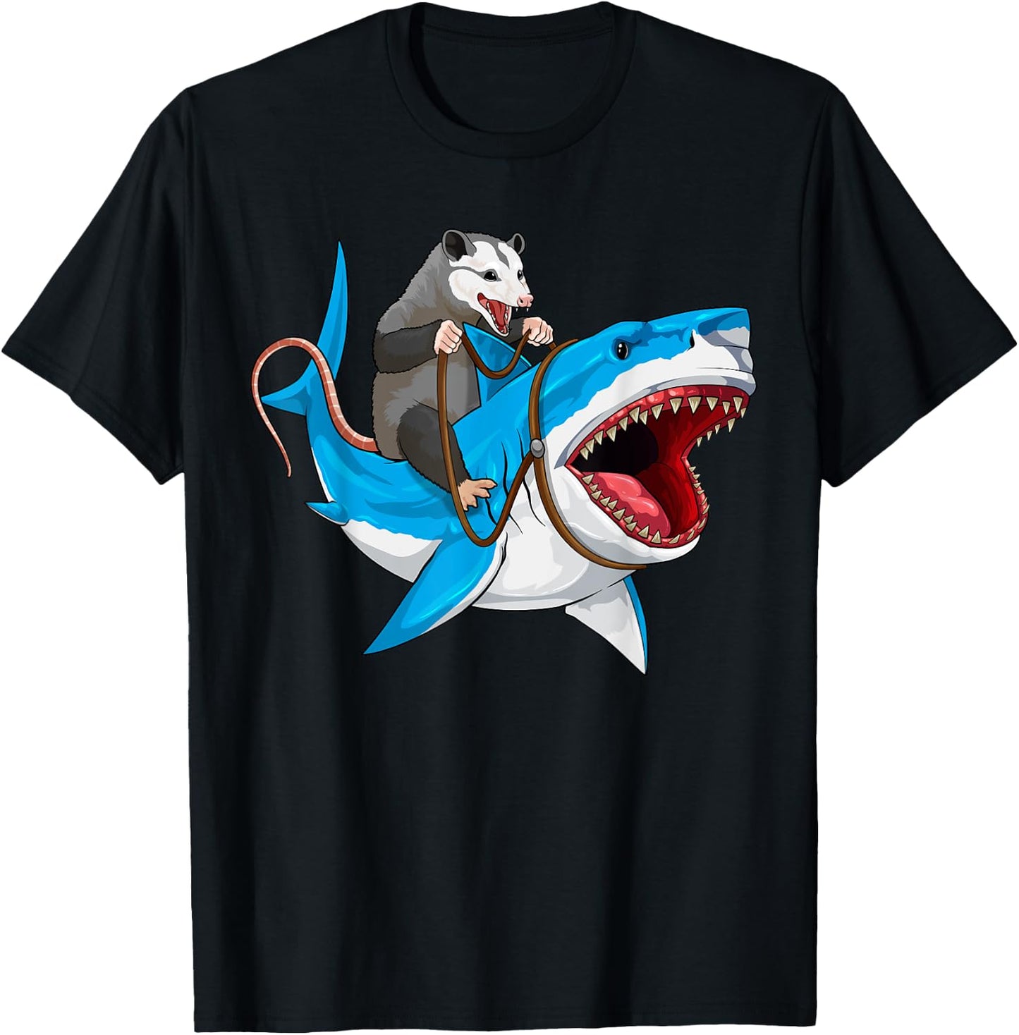 Funny Opossum Riding Shark Possum Trash Marsupial Mashup T-Shirt - T-Shirt | Black