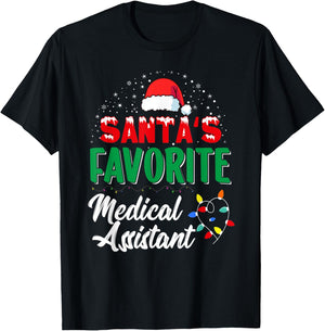 Santa's Favorite Medical Assistant Christmas Light T-Shirt - T-Shirt | Black