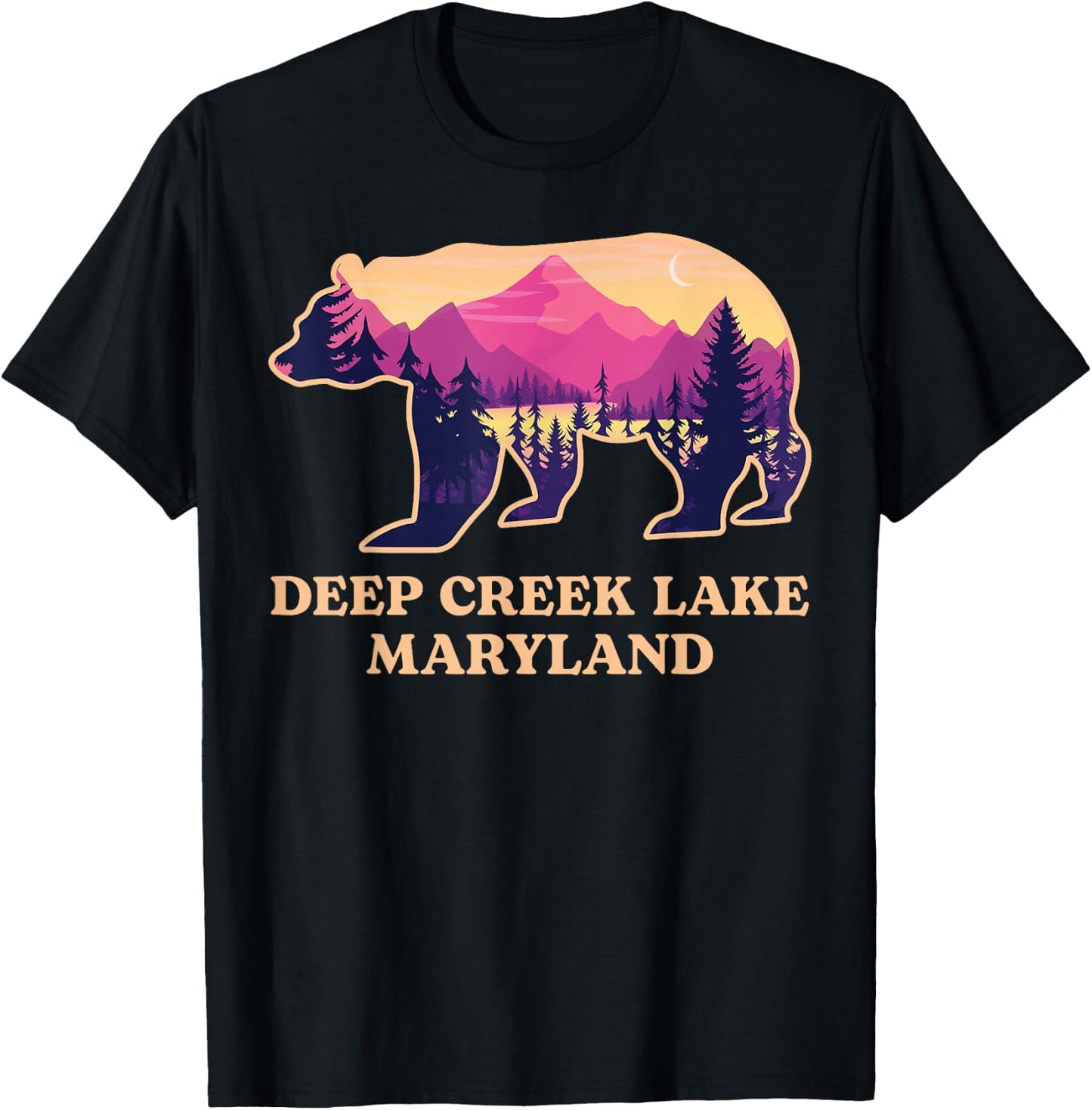 Vintage Bear Deep Creek Lake Maryland Retro Lake Souvenirs T-Shirt - T-Shirt | Black