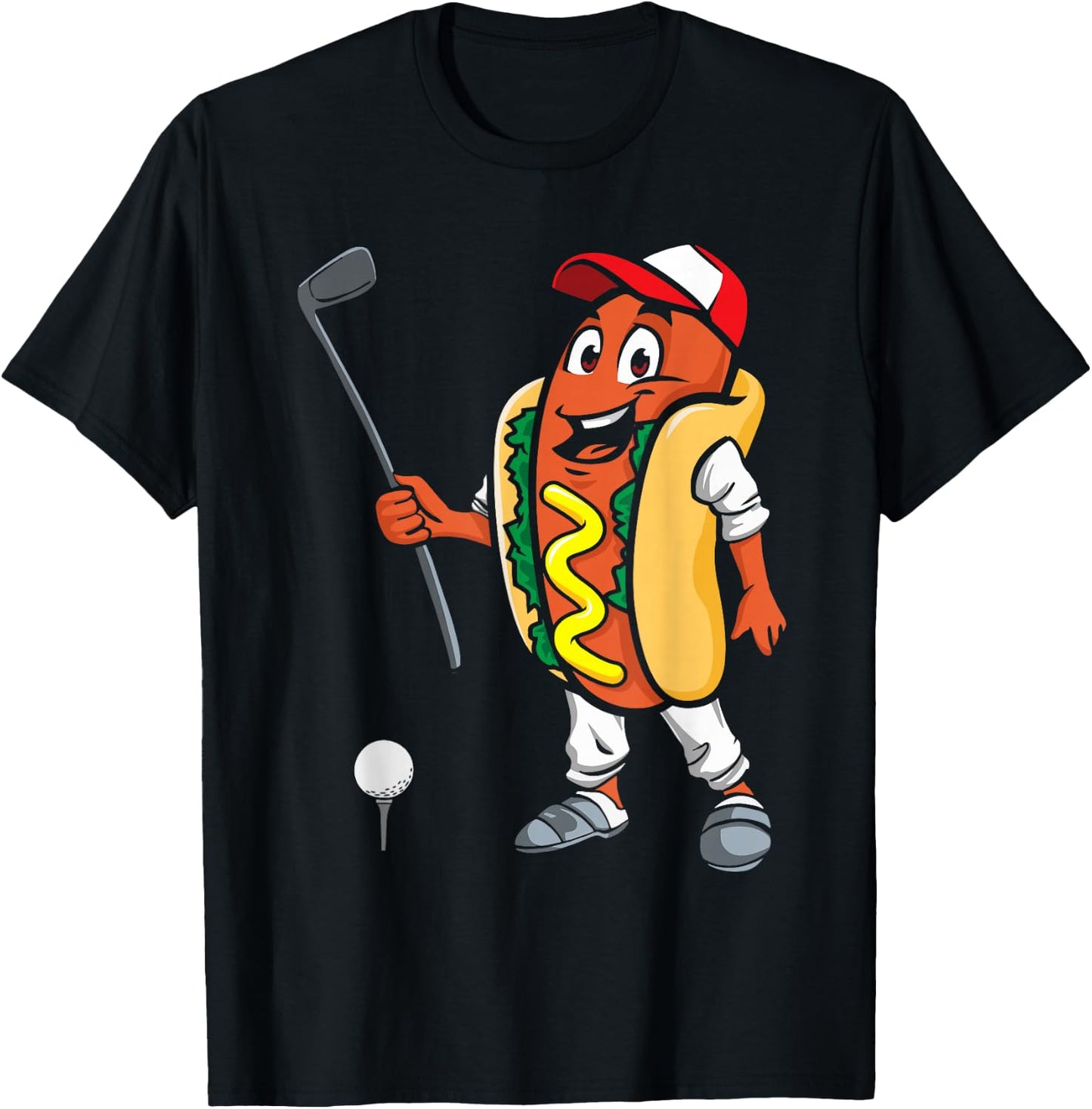 Funny Hot Dog Playing Golf Women Girls Kids T-Shirt - T-Shirt | Black