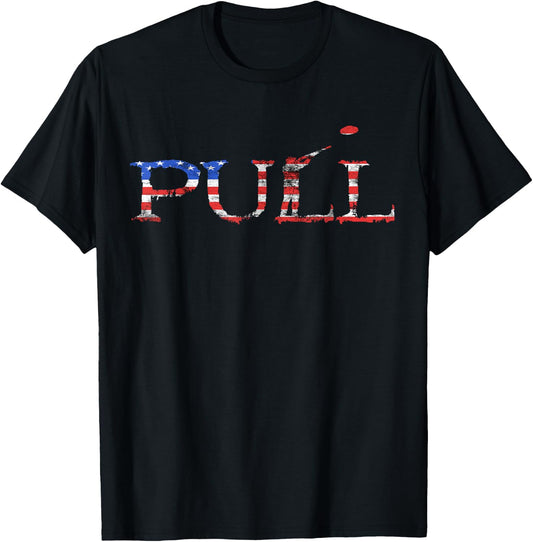 Skeet Trap Clay Patriotic Pull Shooter USA American Flag T-Shirt - T-Shirt | Black