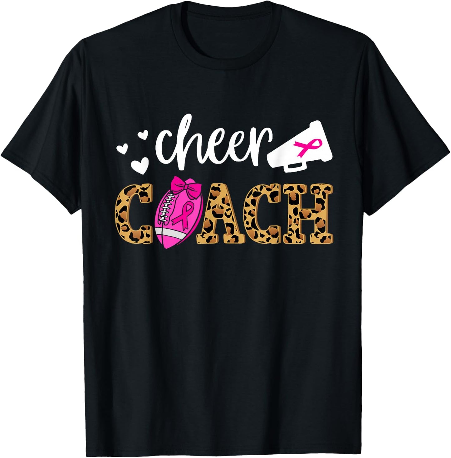 Football Cheer Coach Pink Ribbon Breast Cancer Awareness T-Shirt - T-Shirt | Black