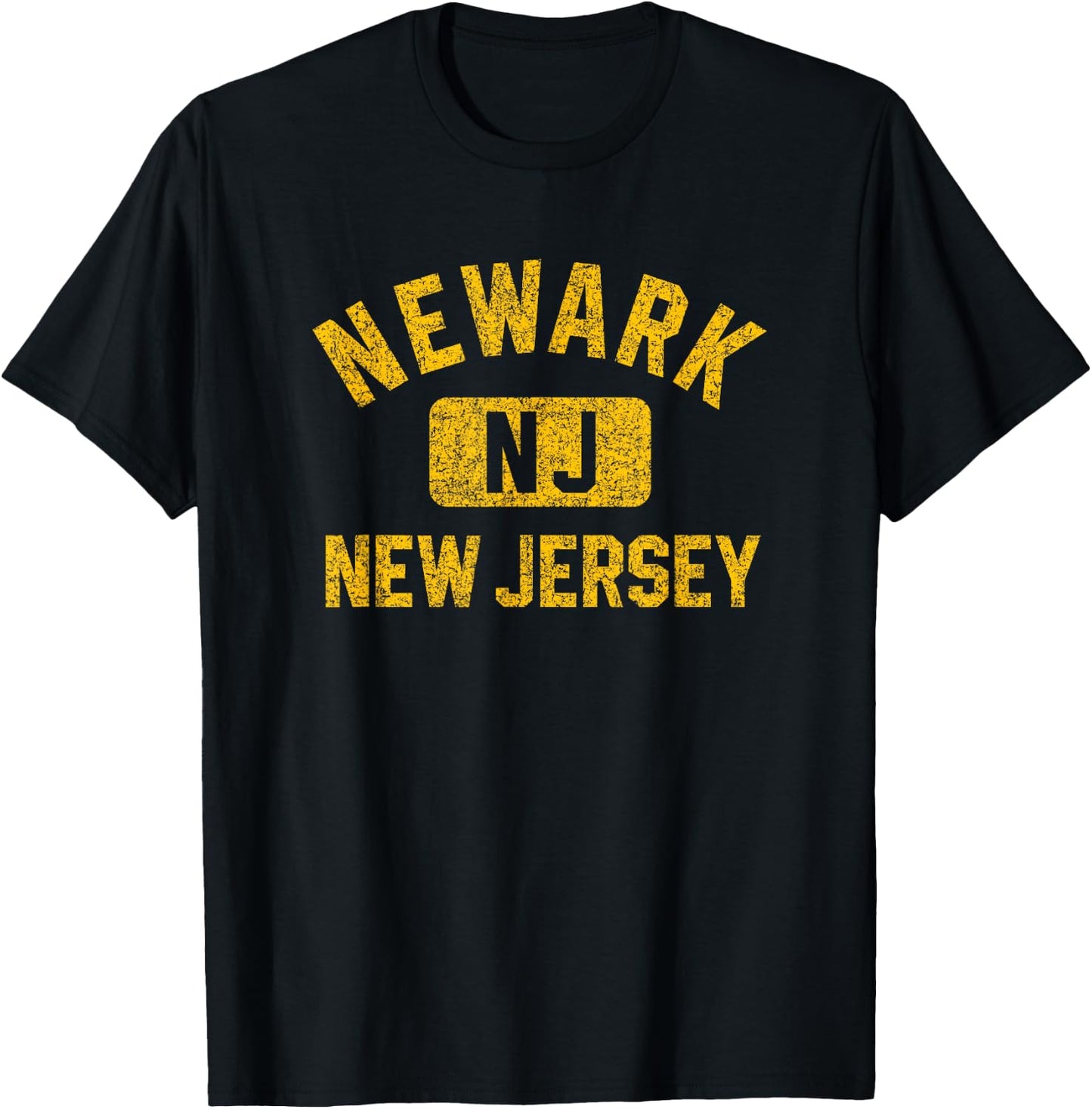 Newark New Jersey Gym Style Distressed Amber Print T-Shirt - T-Shirt | Black