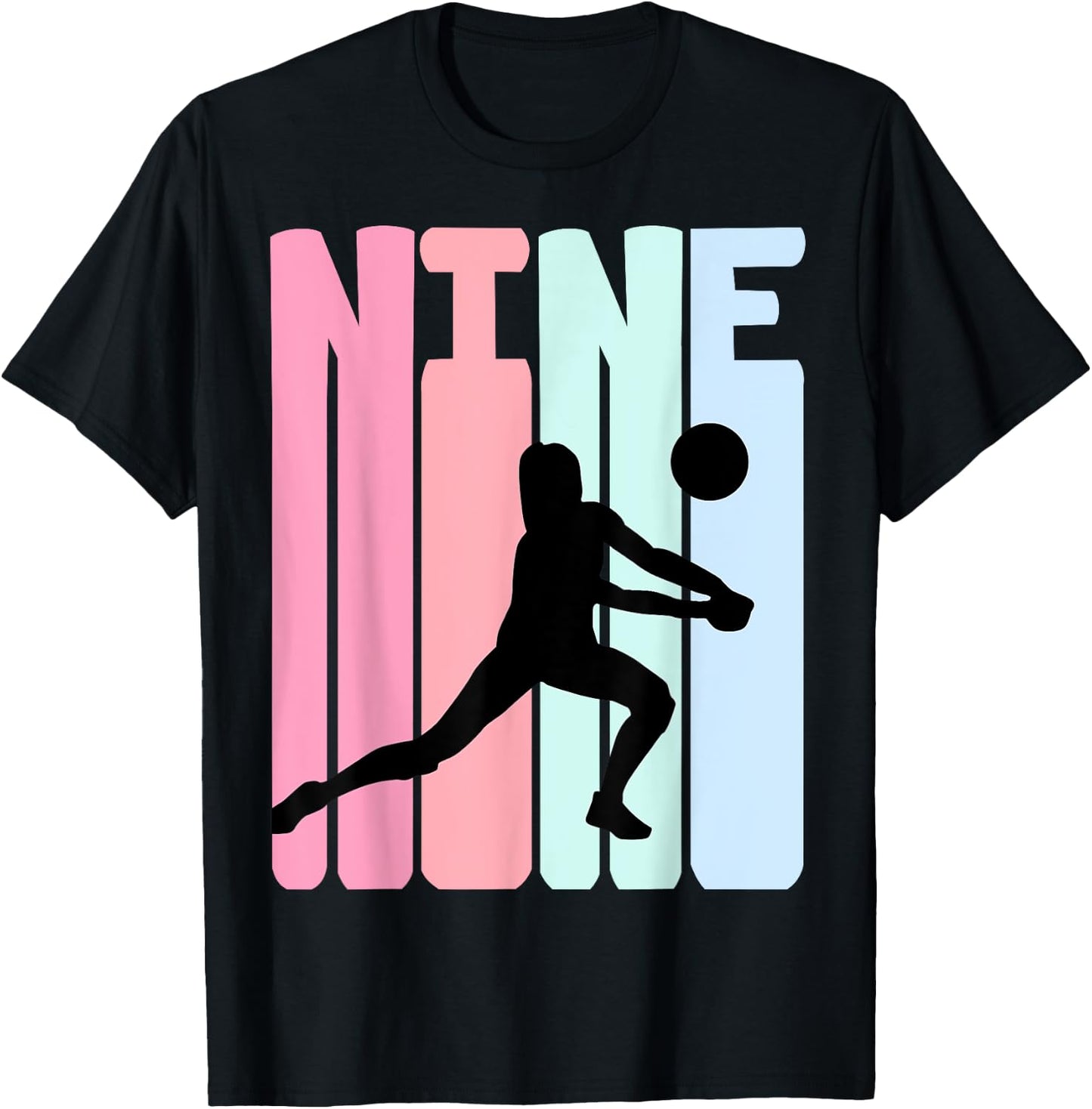 9th Birthday Retro Volleyball Girl Player 9 Years Old Kids T-Shirt - T-Shirt | Black