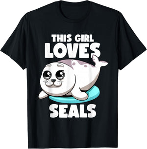 This Girl Loves Seals Fat Chubby Seal Lover Seals Sea Lion T-Shirt - T-Shirt | Black