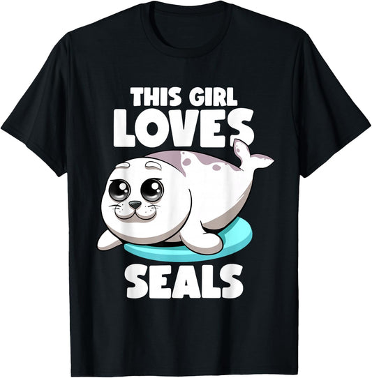 This Girl Loves Seals Fat Chubby Seal Lover Seals Sea Lion T-Shirt - T-Shirt | Black