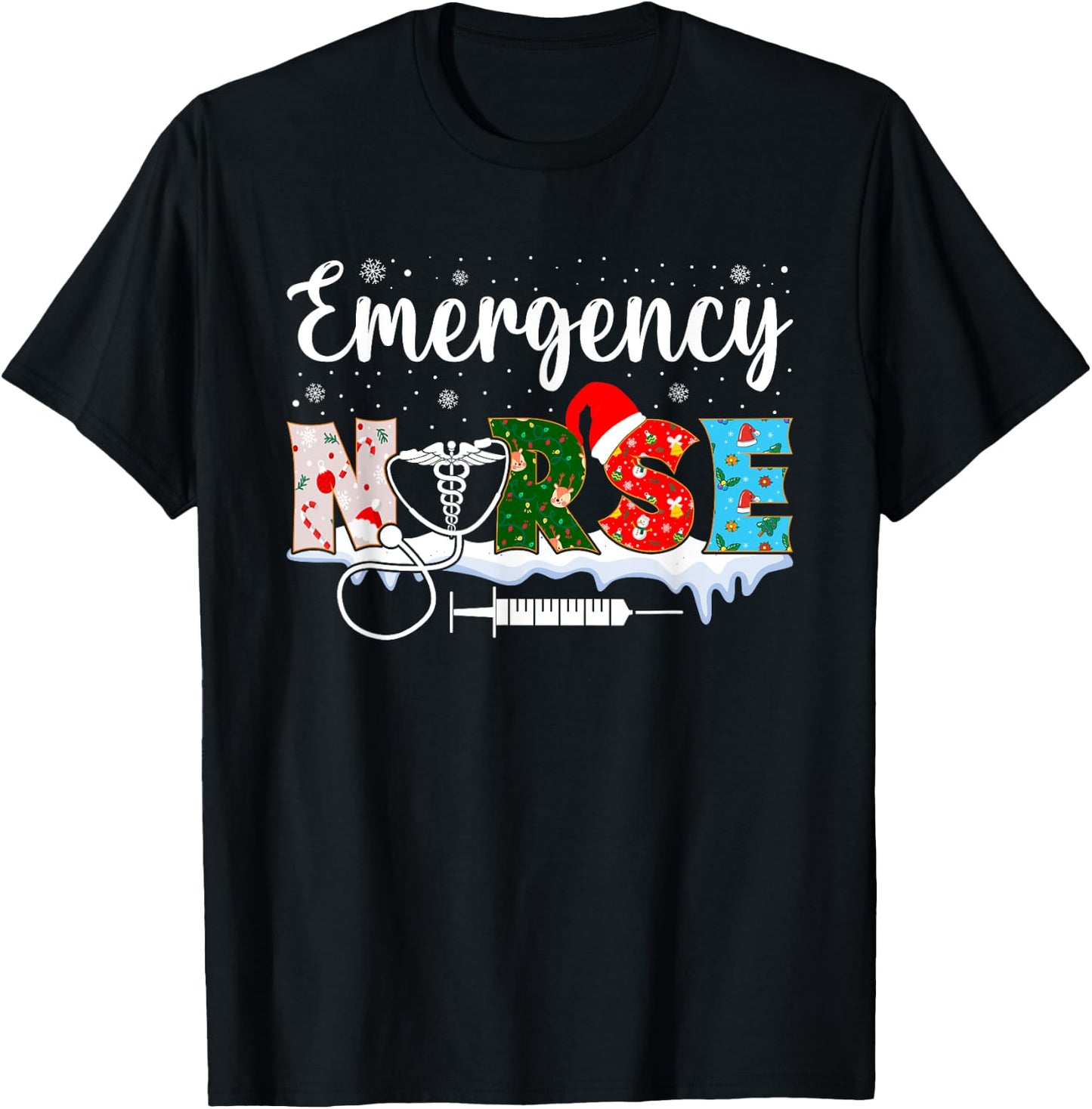 Emergency Nurse Christmas ER Nursing Practitioner Xmas Nurse T-Shirt - T-Shirt | Black