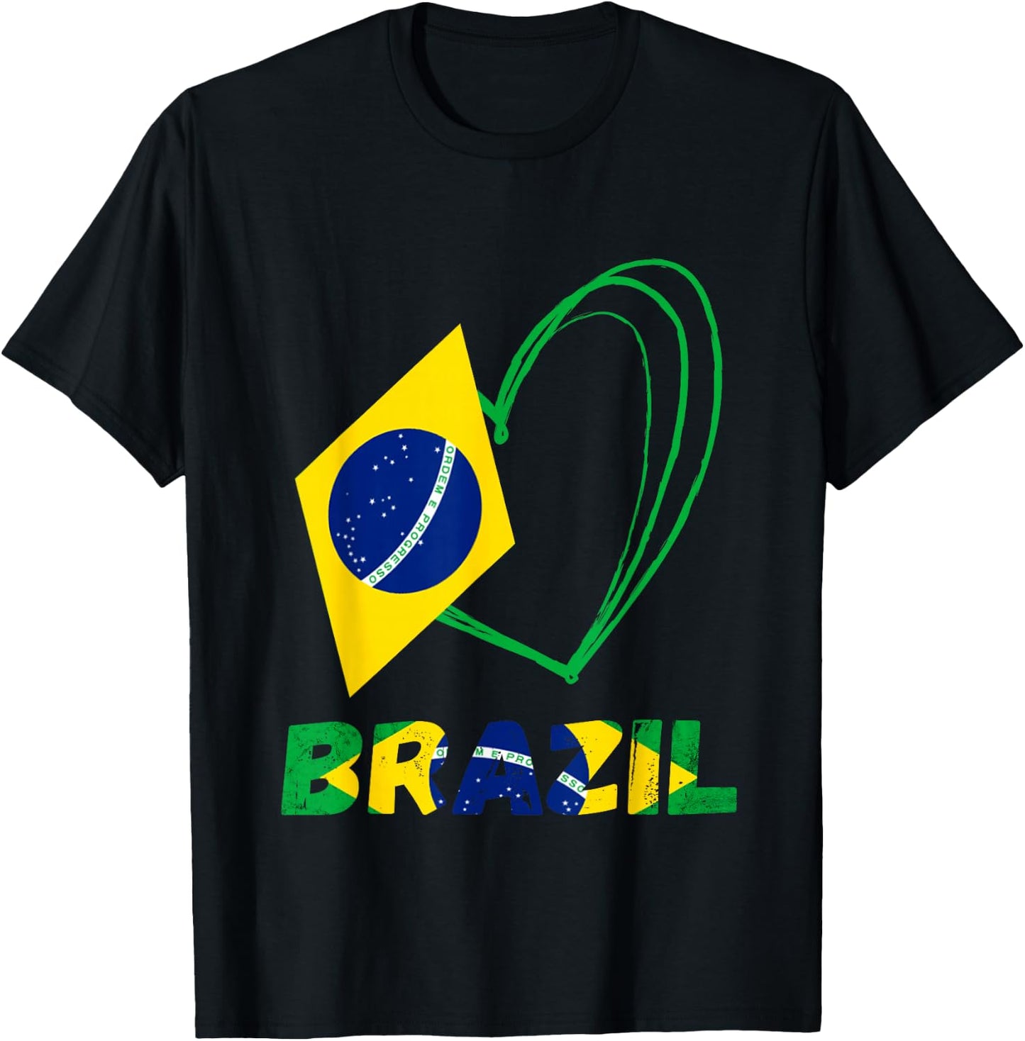 Love Brasilian Heart Brazil Flag Brazilian Roots Brasileiro T-Shirt - T-Shirt | Black