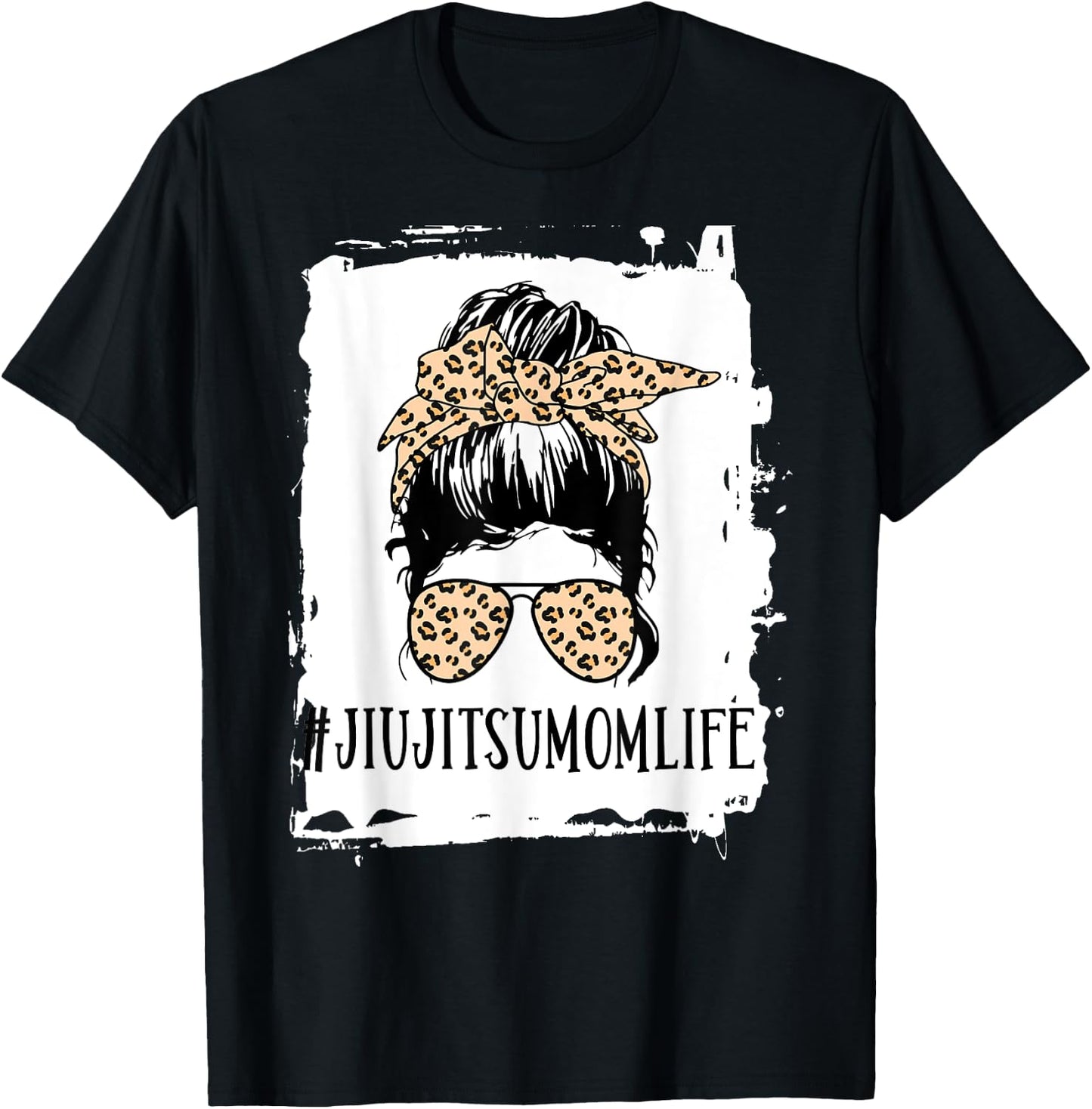 BJJ Jiu Jitsu Mom Life Messy Bun Leopard T-Shirt - T-Shirt | Black