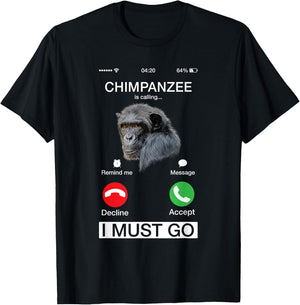 Chimpanzee Is Calling Art Monkey Chimp Ape Animal Novelty T-Shirt - T-Shirt | Black