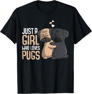 Just a Girl who loves Pugs Kids Pug Lover Girls T-Shirt - T-Shirt | Black