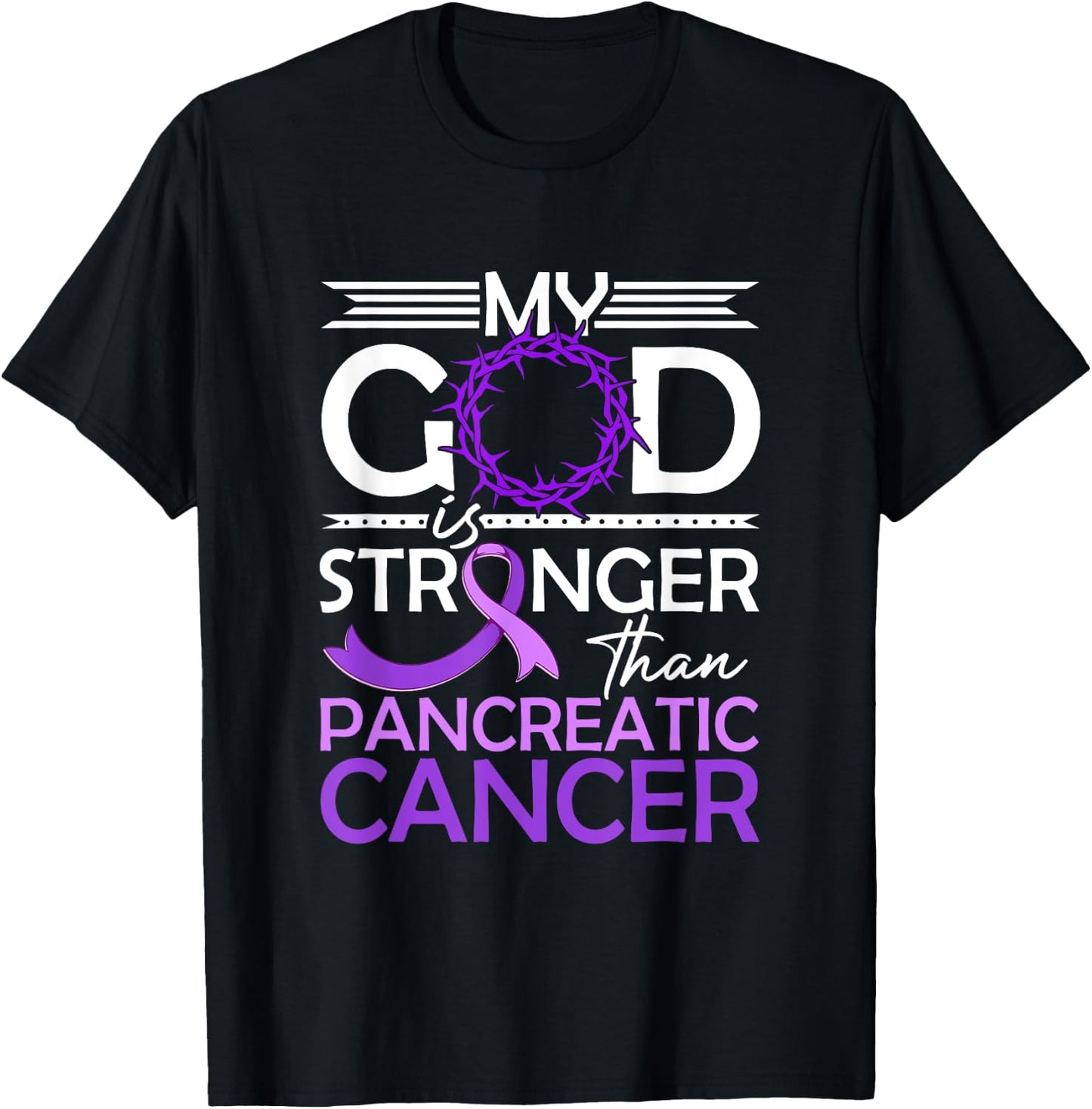My God Is Stronger Than Pancreatic Cancer Awareness Ribbon T-Shirt - T-Shirt | Black