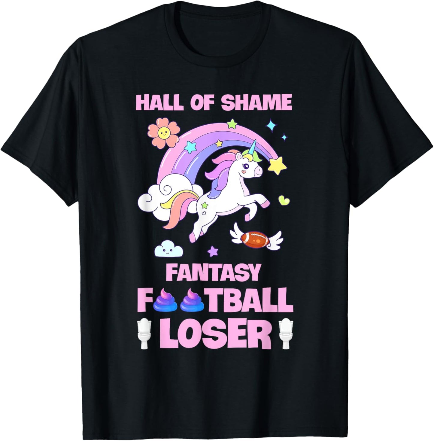 Hall Of Shame Fantasy Football Loser Unicorn Last Place T-Shirt - T-Shirt | Black