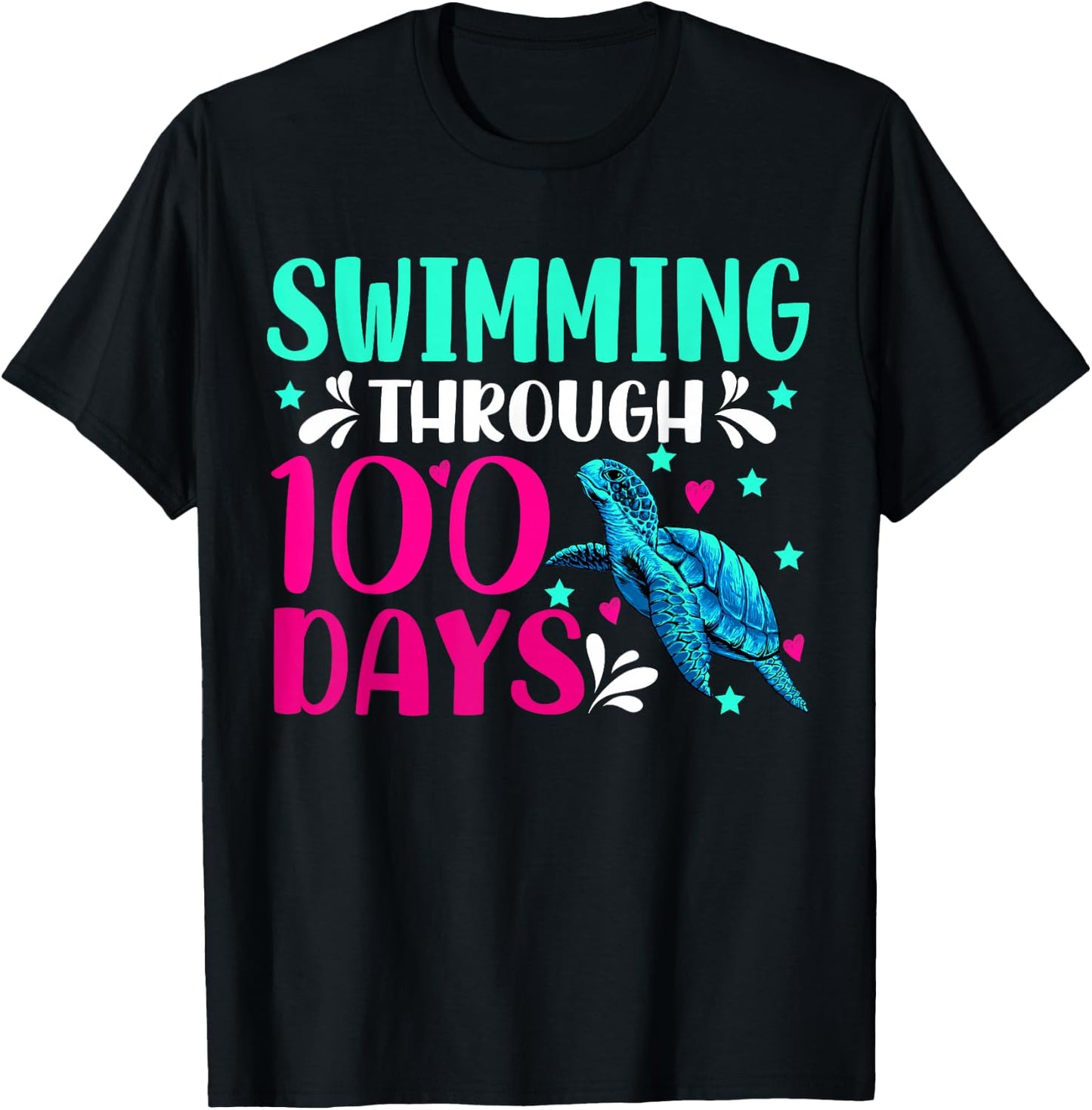 Swimming Through 100 Days Of School Turtle Lovers Teachers T-Shirt - T-Shirt | Black