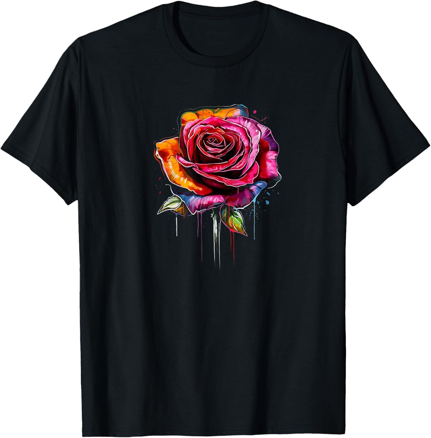 Rose, Flowers, Colors, Graffiti, Street Art, Melting, Spray T-Shirt - T-Shirt | Black